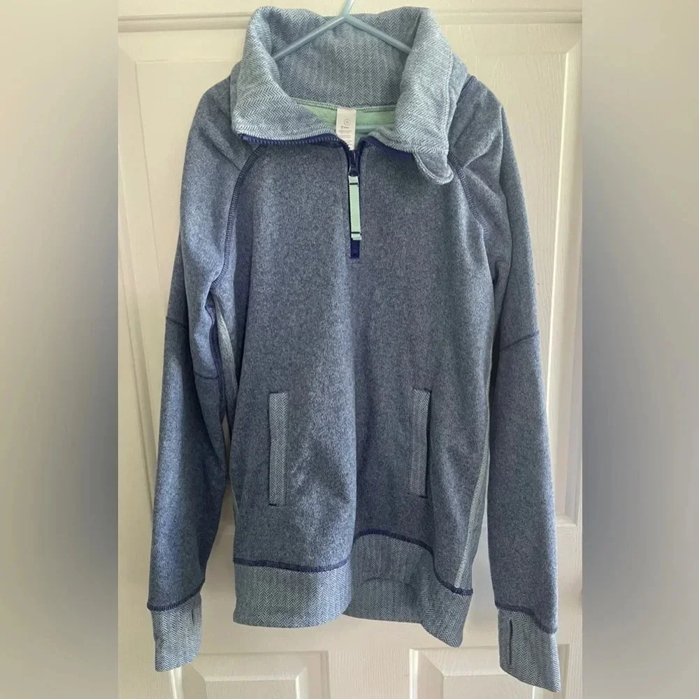 IVIVVA Lululemon 10 Fleece Lined WARM Turtleneck Pullover Blue Green 1/4 Zip Up